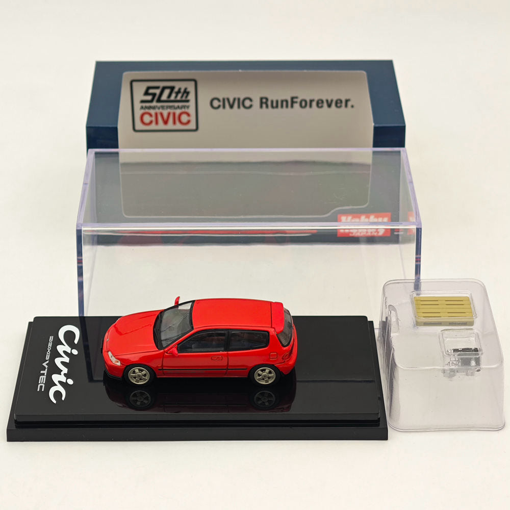 Hobby Japan 1/64 Honda CIVIC (EG6) Sir-S With Engine Display Model Milano Red HJ641017SR Diecast Models Car Collection