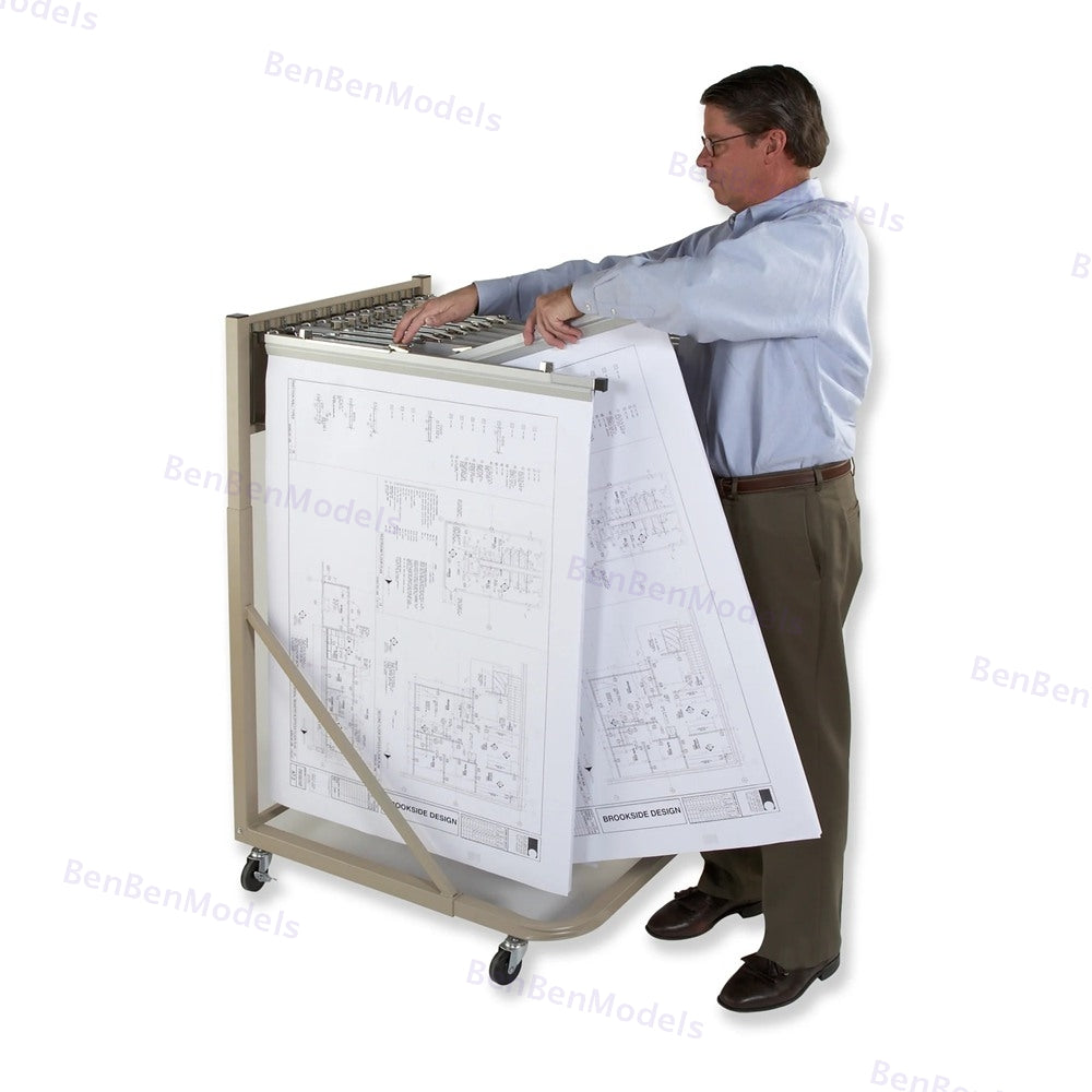 Heavy Duty Mobile Blueprint Storage Rack MRWH - 12 Pivot Brackets, Locking Casters, Adjustable --US in stocks