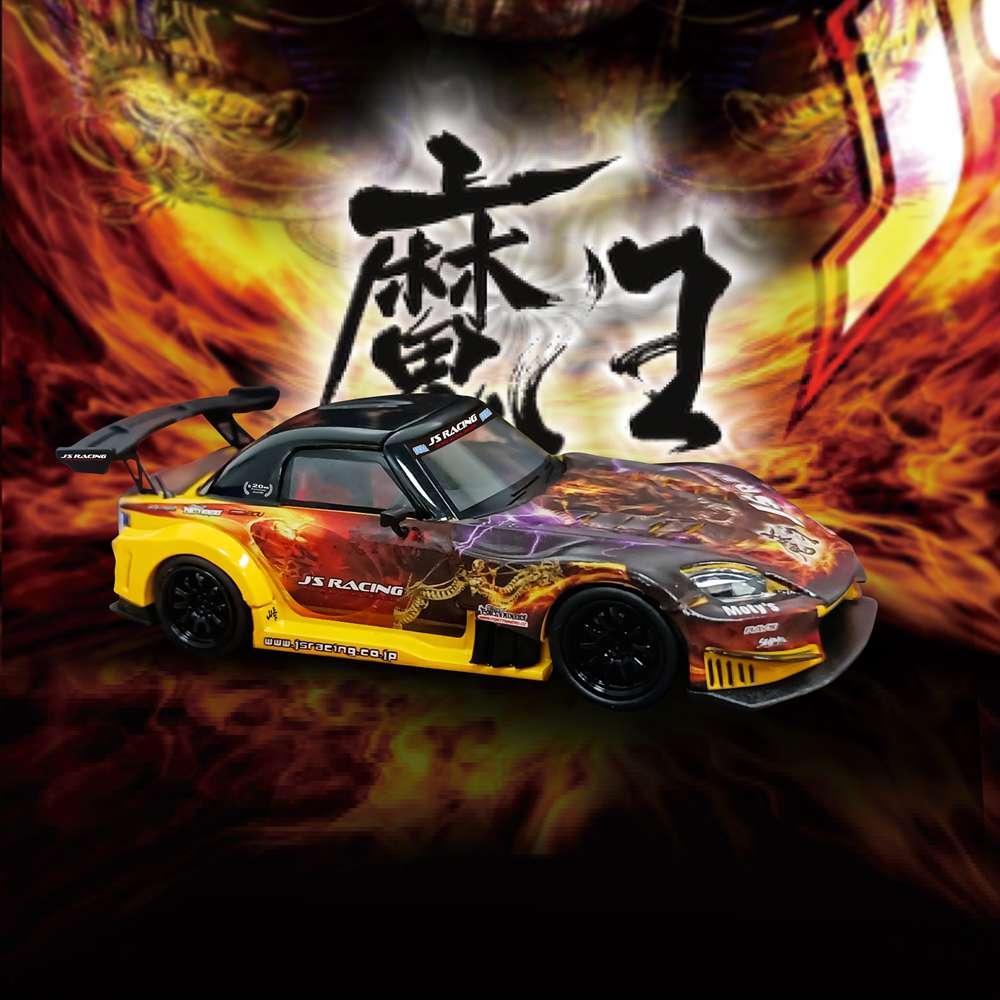 MJ 1:64 Honda S2000 Demon King Painting J'S Racing Resin Car Scene Display Box Packaging Toys Models Collection Miniature Hobby Gifts