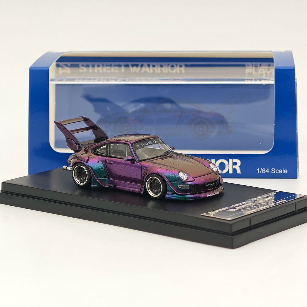 SW 1:64 Porsche RWB 993 Racing Sports Classic Modèle de voiture en métal à aileron élevé