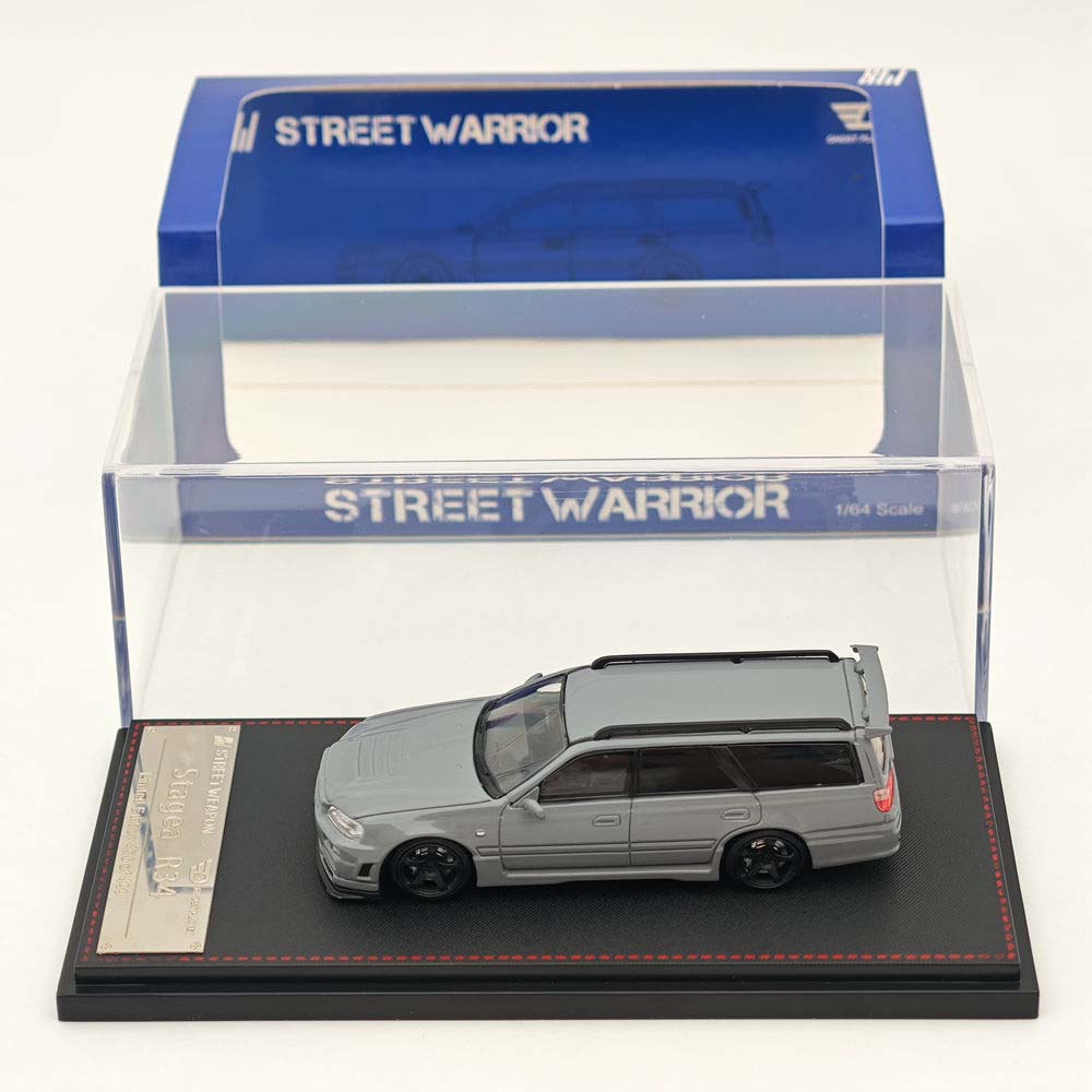 1:64 Street Weapon Nissan Stagea Skyline GT-R R34 Wagon Racing Gray Diecast Car