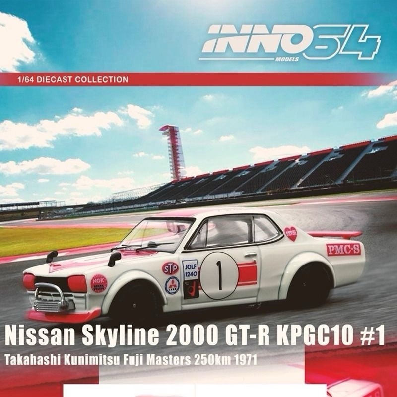 INNO 1:64 Nissan Skyline 2000 GTR KPGC10 Takahashi Racing Red White Diecast Car Model Gifts