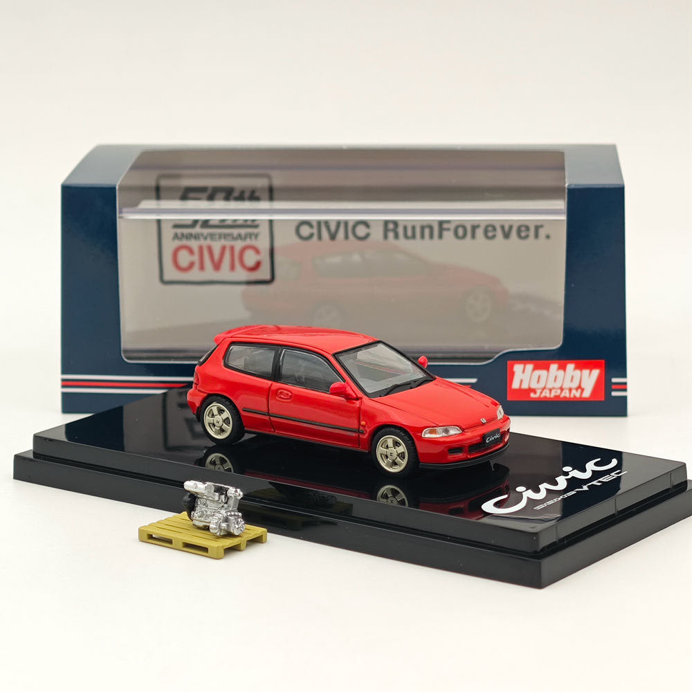 Hobby Japan 1/64 Honda CIVIC (EG6) Sir-S With Engine Display Model Milano Red HJ641017SR Diecast Models Car Collection