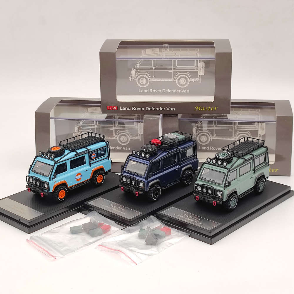 Master 1:64 Land Rover Defender Van Camp Gulf Jouets moulés sous pression Modèles de voitures Véhicules miniatures Hobby Cadeaux de collection