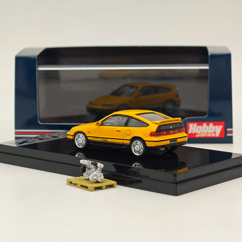 Hobby Japan 1/64 Honda CR-X SiR (EF8) 1989 with Engine Display Model Yellow HJ642005Y Diecast Models Car Collection