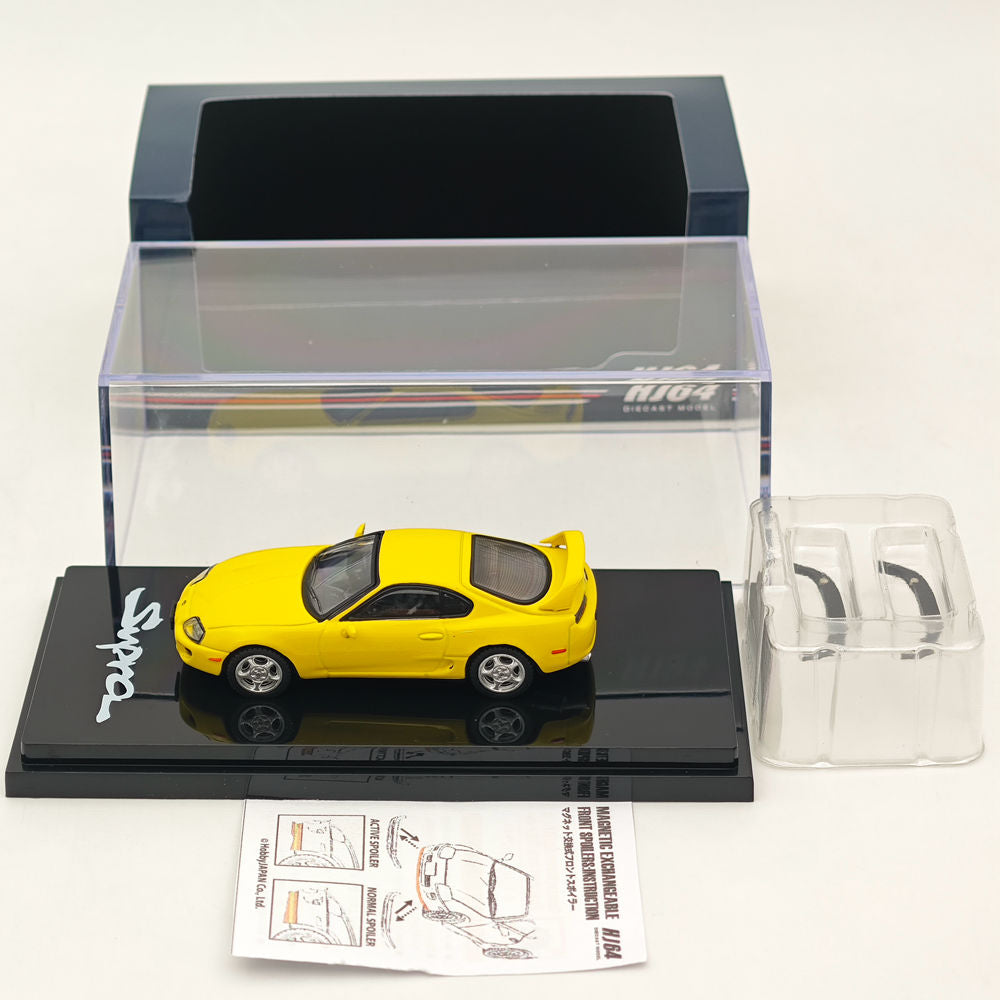 Hobby Japan 1/64 Toyota SUPRA RZ JZA80 avec pièces de spoiler actif Jaune HJ642042Y Modèles moulés sous pression Collection de voitures