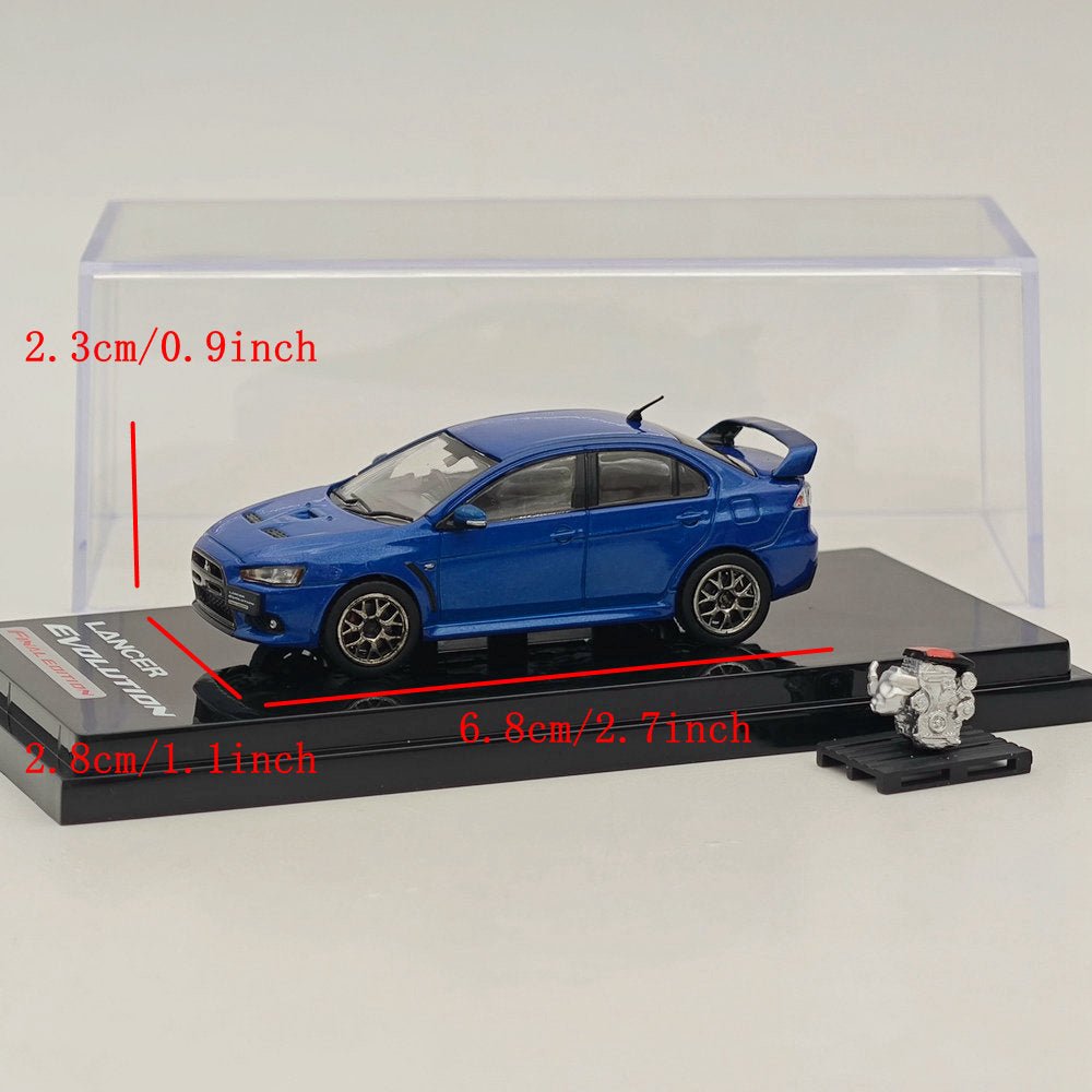 Hobby Japan 1/64 Mitsubishi Lancer Evolution X Final Edition w/Engine Display Model Lightning Blue Mica HJ642053ABL Diecast Model Car Limited Collection