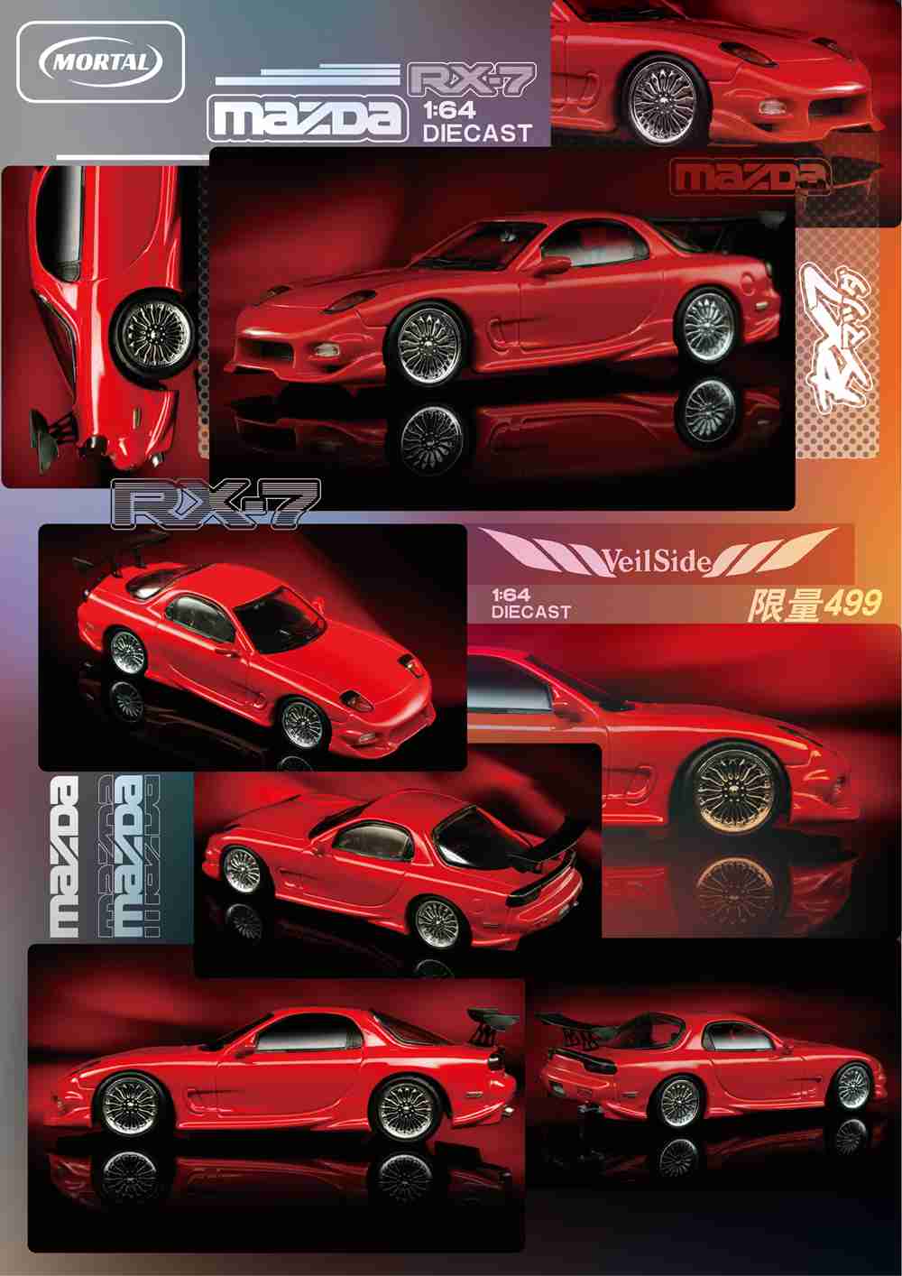 Mortal 1:64 Mazda RX7 Veilside Miniature Hobby Diecast Jouets Modèles de Voiture Collection Cadeaux