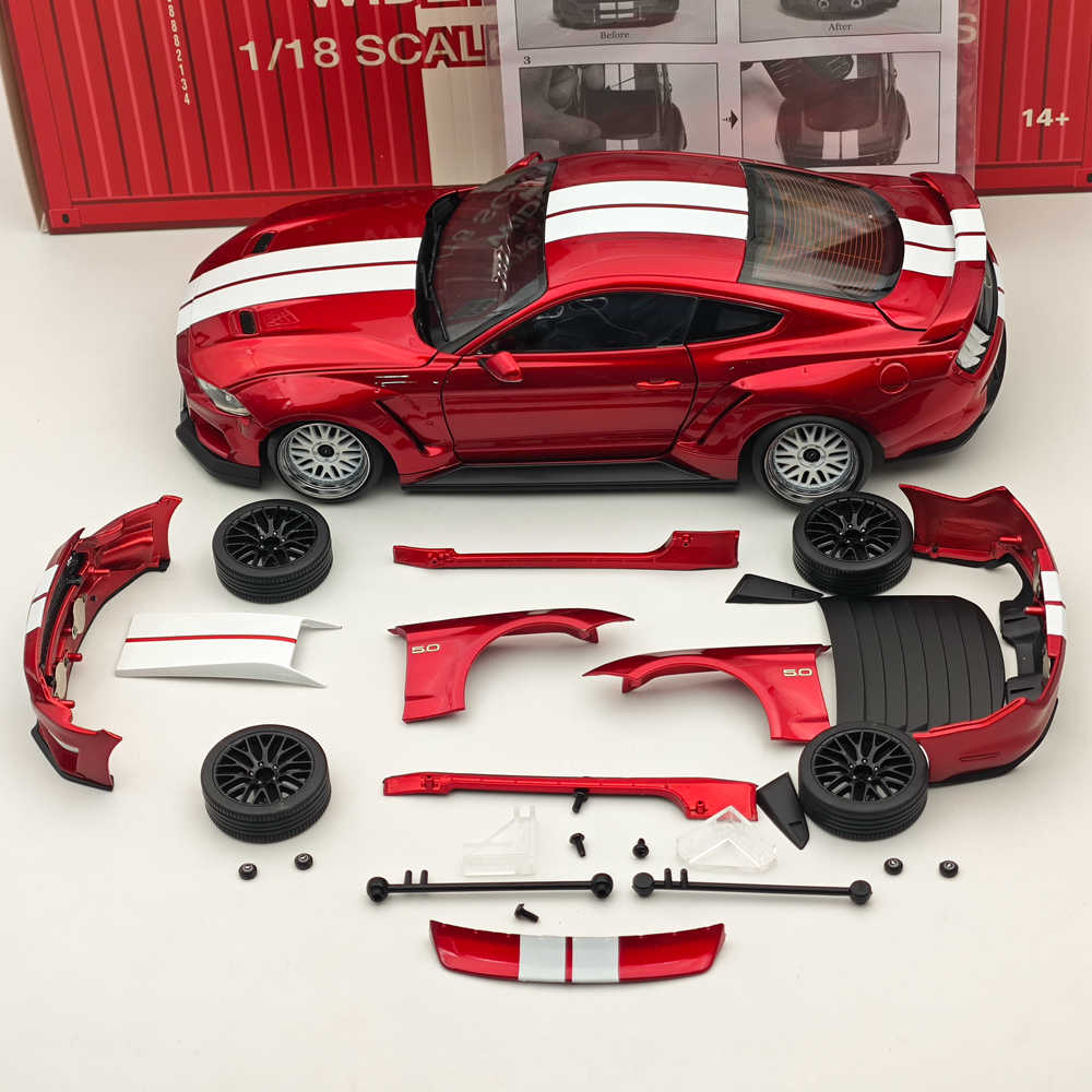 Répliques de modèles à l'échelle 1/18 DM Ford Mustang GT 2019 Widebodykit Pack Red RHD Diecast Car Miniature Hobby