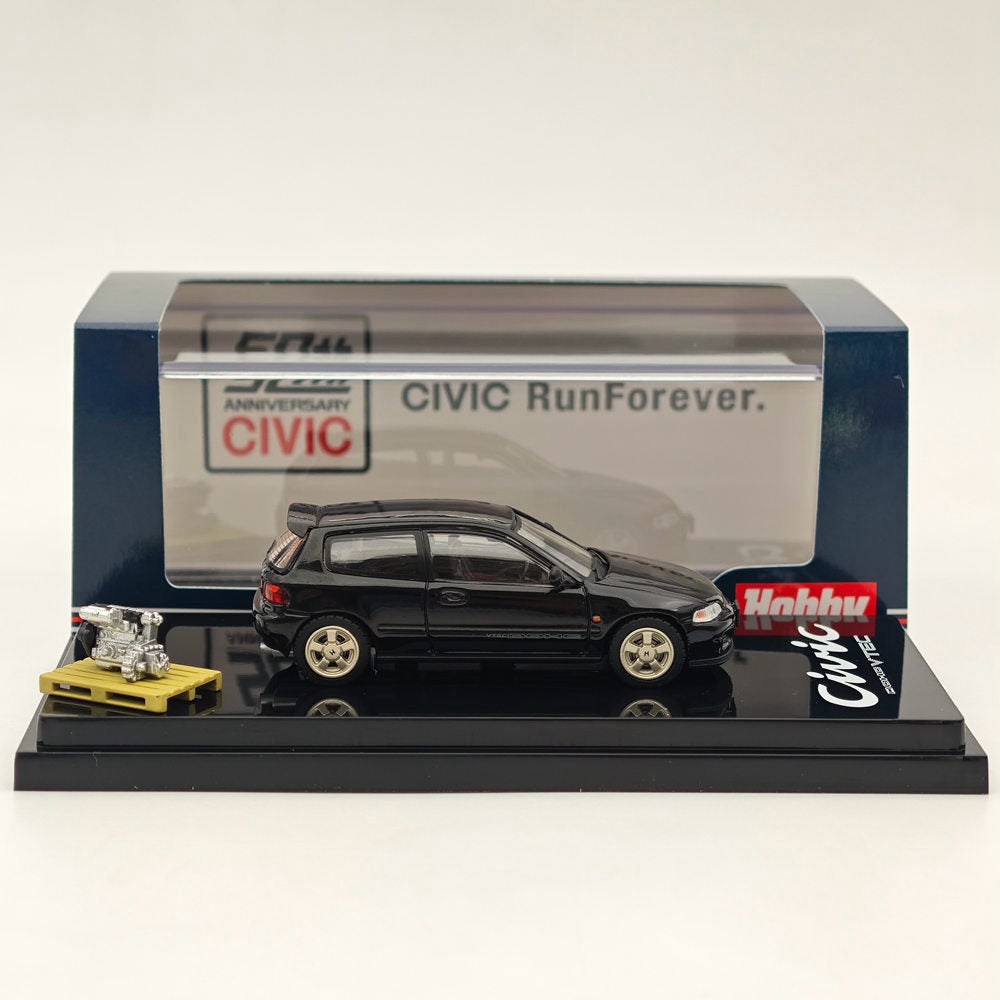 Hobby Japan 1:64 Honda CIVIC (EG6) Sir-S With Engine Display Model Granada Black(P) HJ641017SBK Diecast Models Car Collection(Ships from the United States)