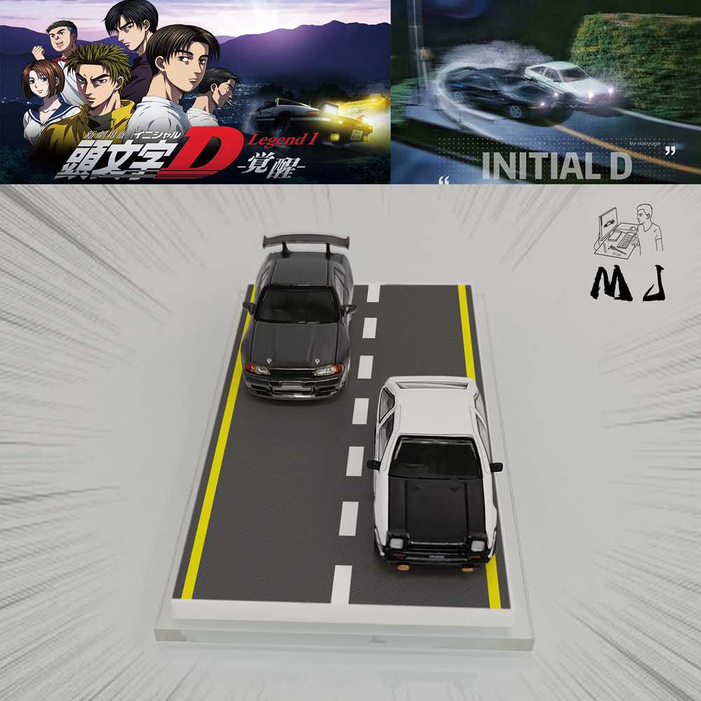 MJ 1:87 Initial D Toyota AE86 & Nissan GTR32 Modèles miniatures en plastique Jouets Voiture Hobby Collection Cadeaux