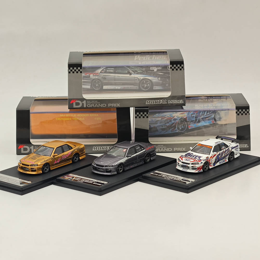 MORTAL 1:64 NISSAN BLITZ D1 SKYLINE ER34 URAS K5-660R MJ STYLE Drift Car Edition Miniature Diecast Toys Modèles de voitures Hobby Collection Cadeaux