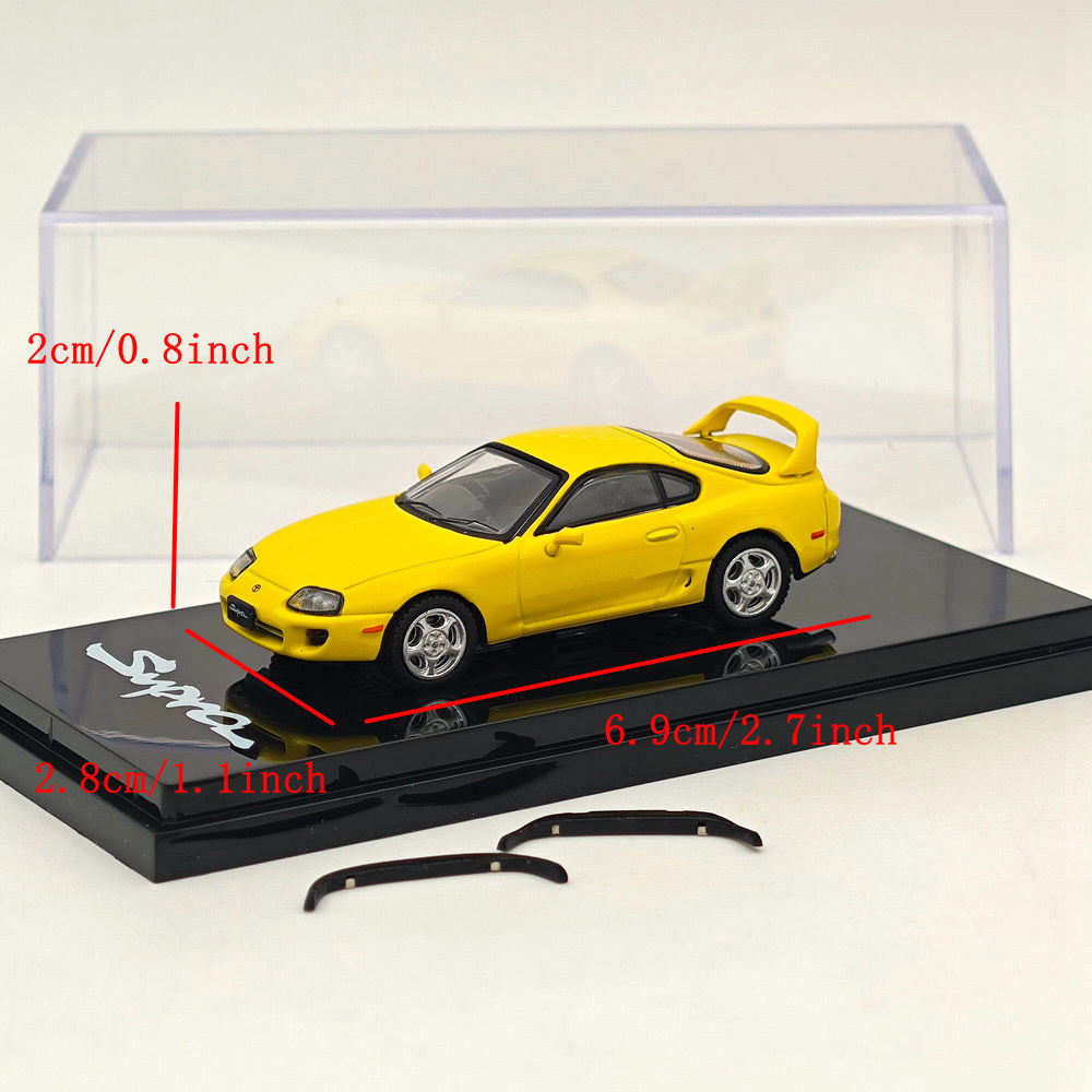 Hobby Japan 1/64 Toyota SUPRA RZ JZA80 avec pièces de spoiler actif Jaune HJ642042Y Modèles moulés sous pression Collection de voitures