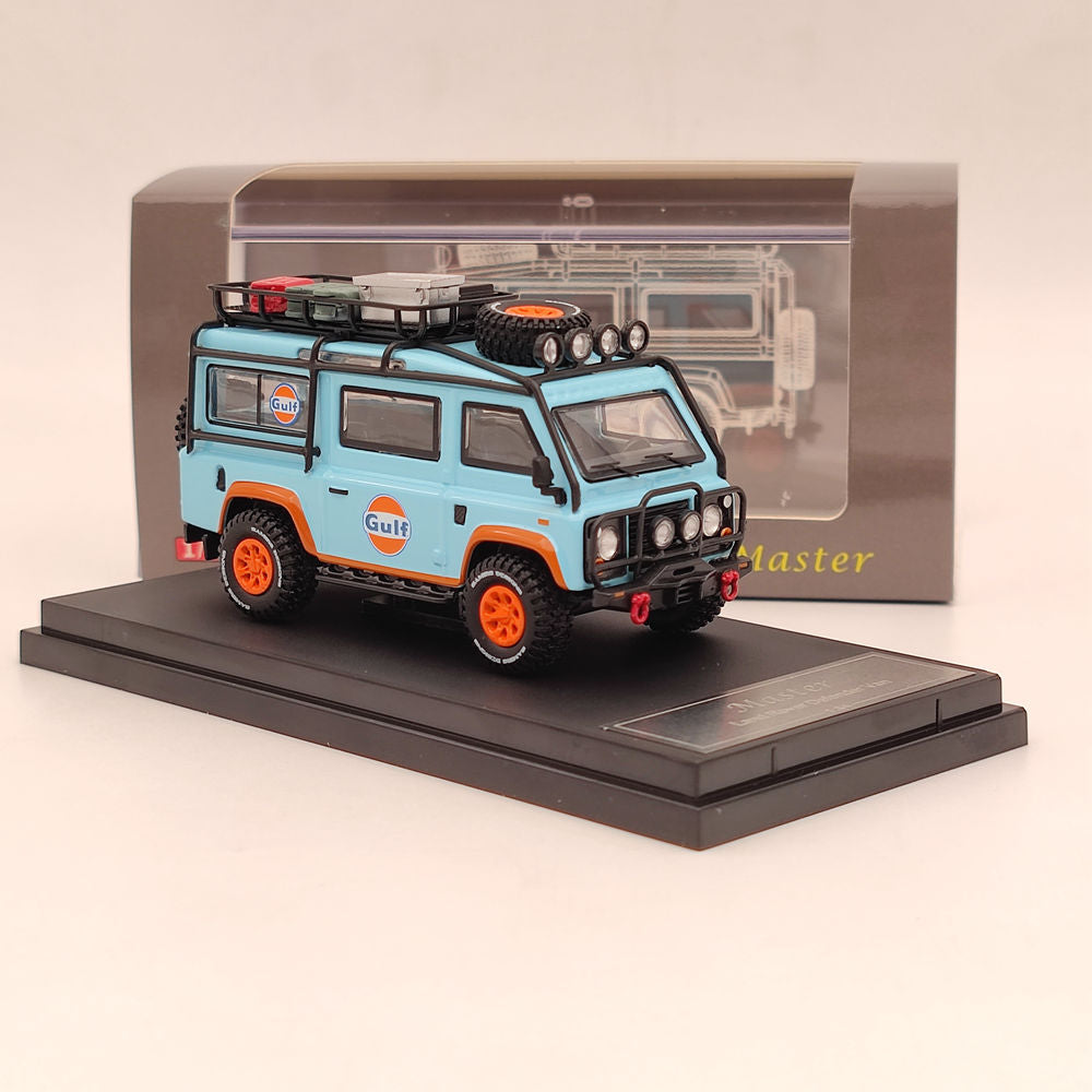 Master 1:64 Land Rover Defender Van Camp Gulf Jouets moulés sous pression Modèles de voitures Véhicules miniatures Hobby Cadeaux de collection
