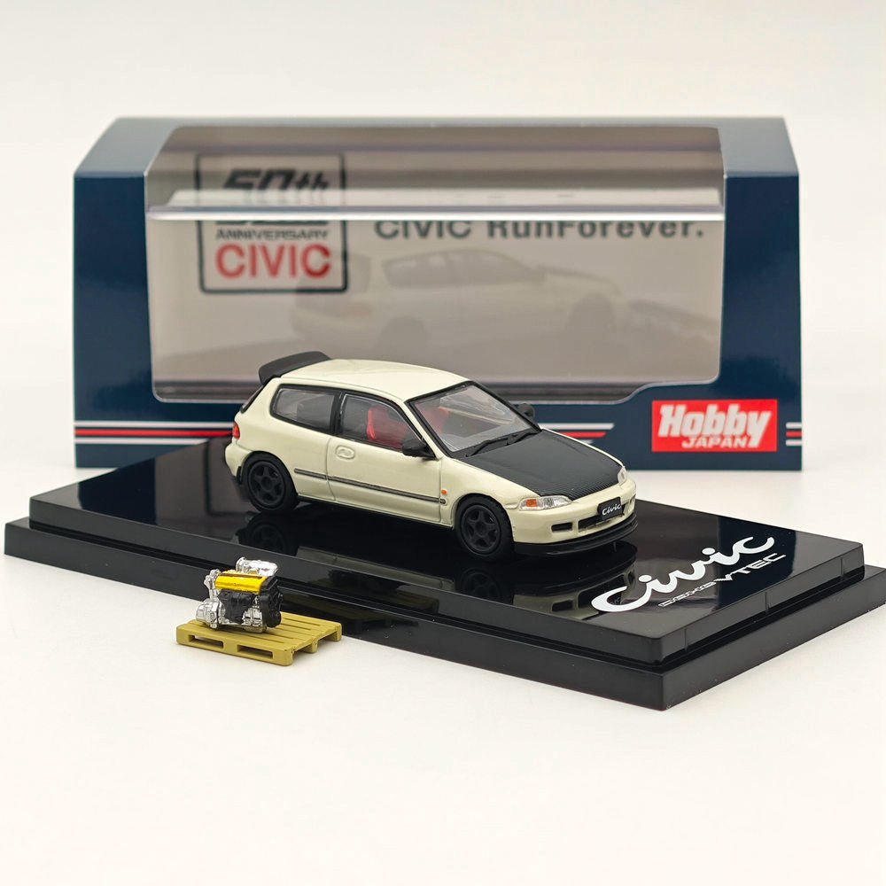 Hobby Japan 1/64 Honda CIVIC (EG6) JDM Style Customized Version With Engine Display Model White HJ642017AW Diecast Models Car Collection(Ships from the United States)