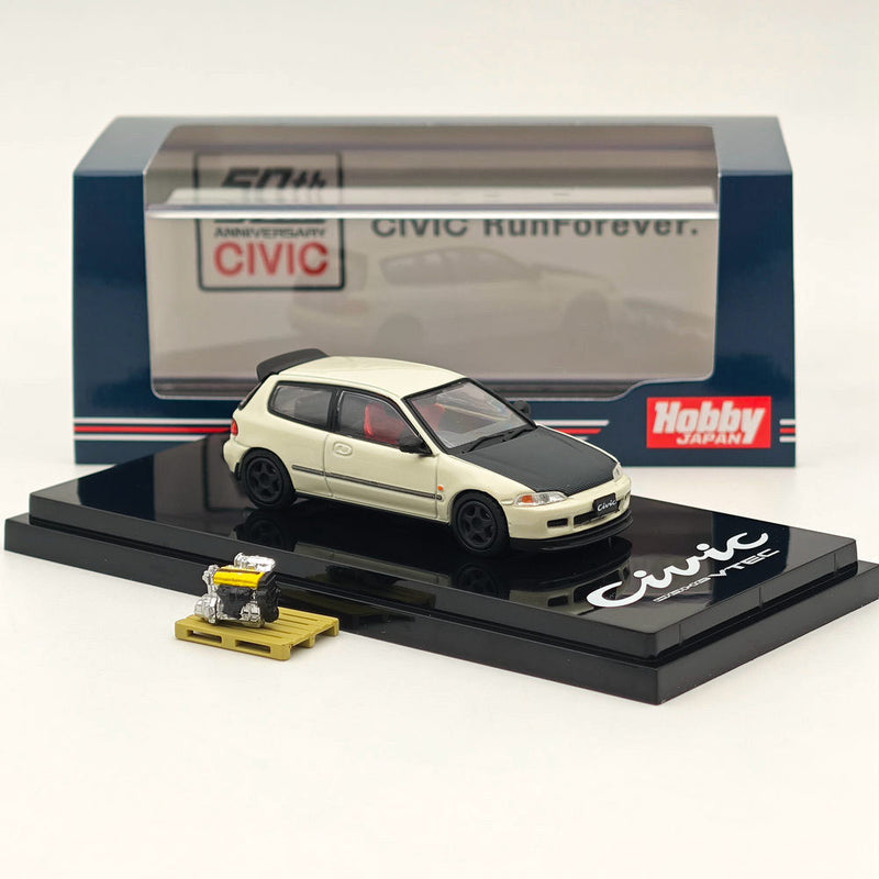 Hobby Japan 1/64 Honda CIVIC (EG6) JDM Style Customized Version With Engine Display Model White HJ642017AW Diecast Models Car Collection