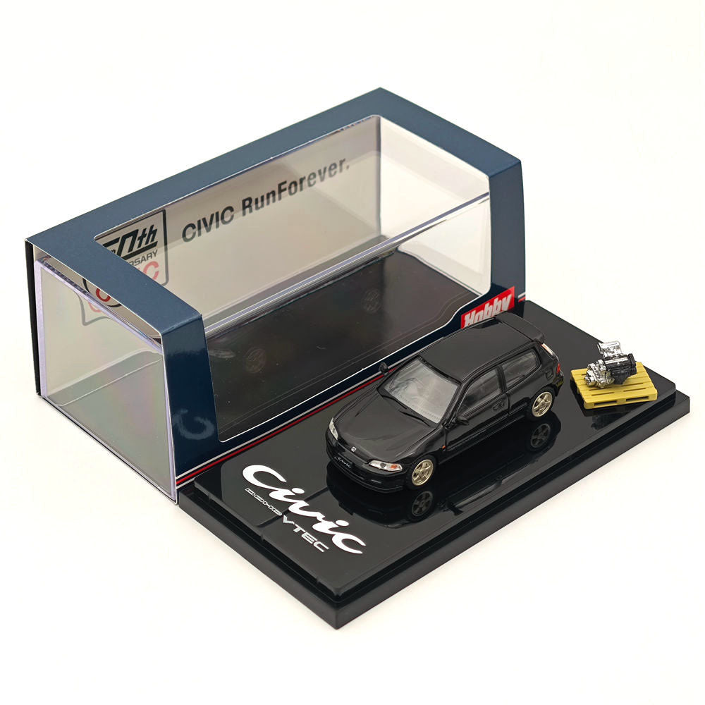 Hobby Japan 1:64 Honda CIVIC (EG6) Sir-S With Engine Display Model Granada Black(P) HJ641017SBK Diecast Models Car Collection(Ships from the United States)