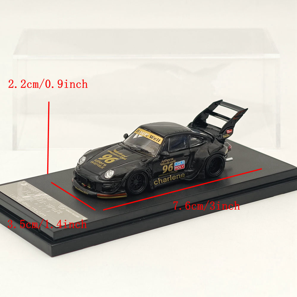 1:64 Street WARRIOR SW PORSCHE RWB 993 CHARLENE HIGH TAIL WING #96 Black Diecast
