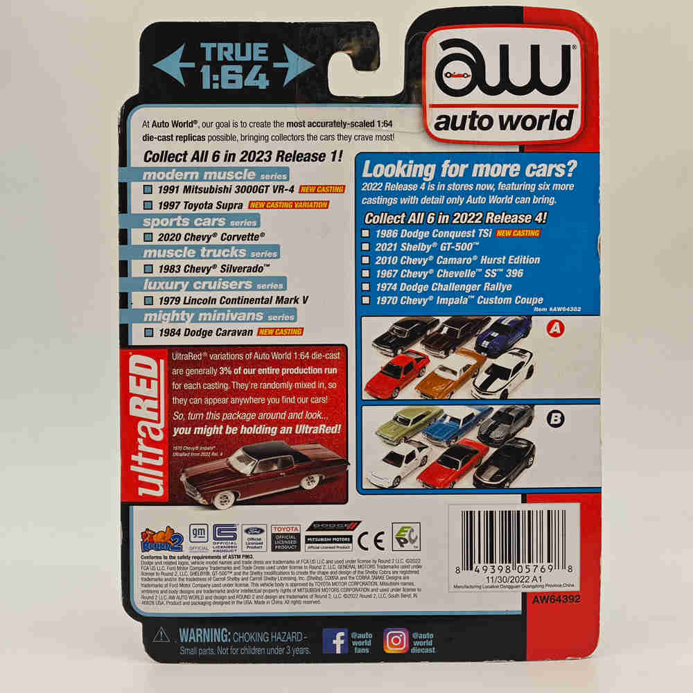 CHASE Auto World 1/64 1991 Mitsubishi 3000GT VR-4 Ultra Red Modèles moulés sous pression