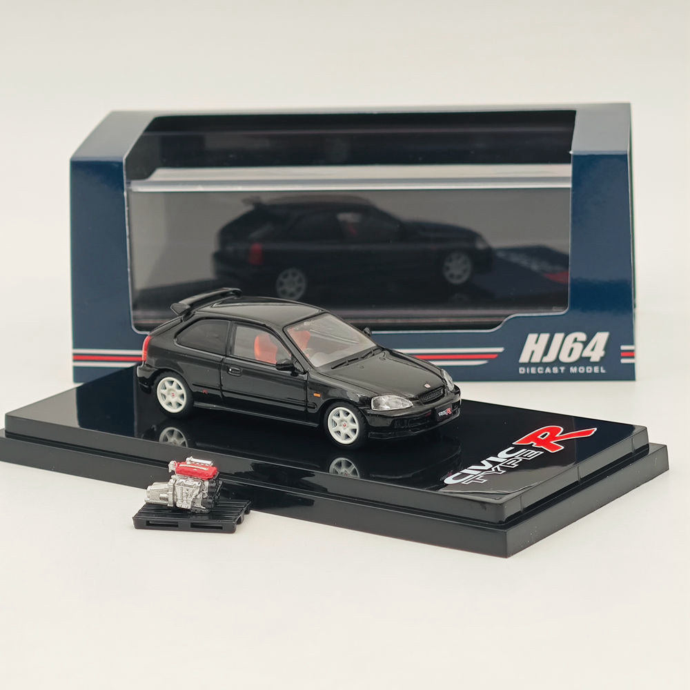 Hobby Japan 1:64 TYPE R (EK9) 1997 Starlight Black Pearl with Engine HJ643016ABK Diecast Car Model Collection