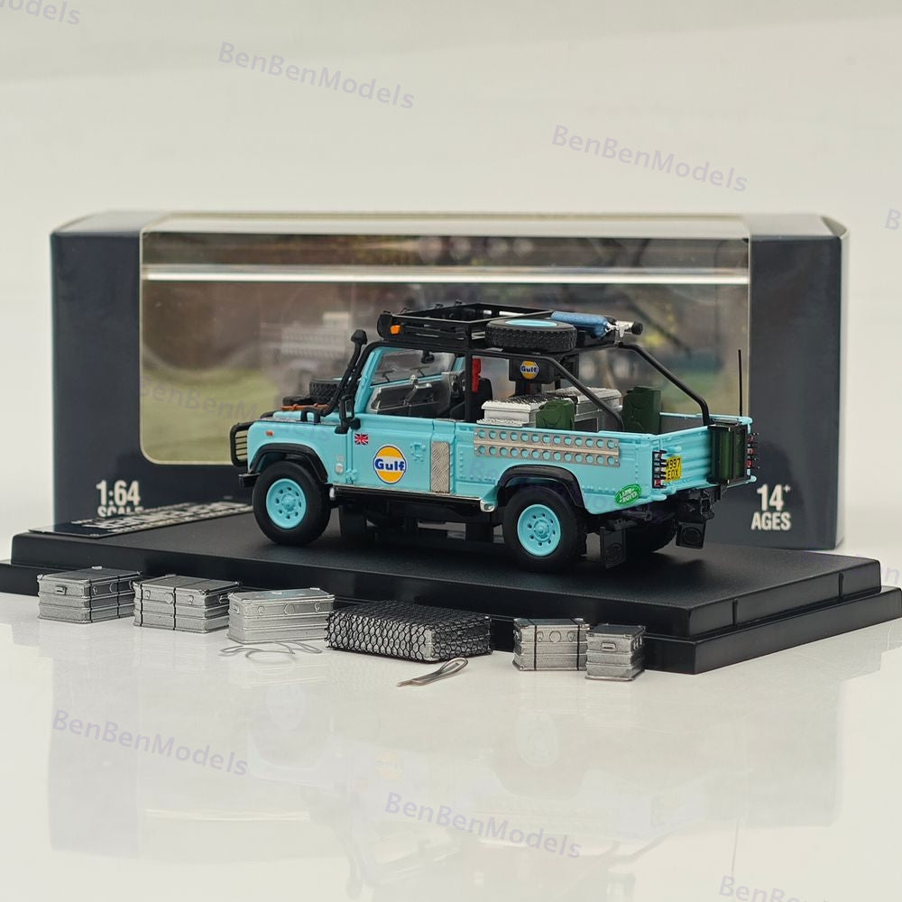 1:64 SW Blue Gulf Defender 90 Pickup Sports Model Diecast Metal Car Limited