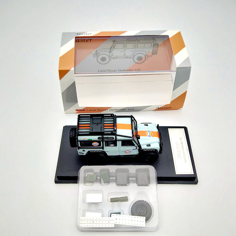 Master 1:64 Land Rover Defender 110 Gulf avec bagages Jouets moulés sous pression Modèle de voiture Collection Cadeaux