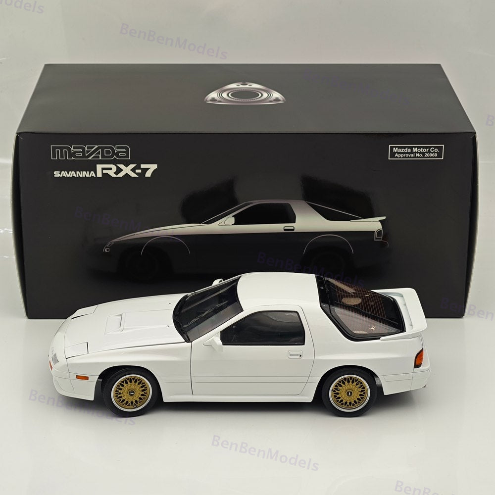 TopArt MODEL 1:18 MAZDA RX7 FC3S 1989 White / Gold Wheels Diecast Model Car