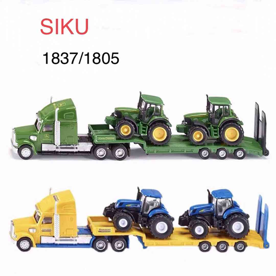 1:87 Siku 1837/1805 Farmer Low Loader With 2 John Deere Tractors Truck New Holland Trailer Diecast Toys Cars Models Hobbies Collection Gifts