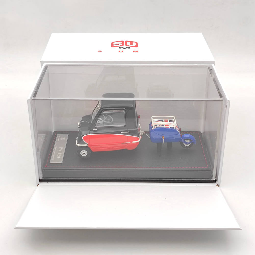 Super Unit Model 1/18 PEEL P50 avec remorque Pav 1964 Voiture en résine Limited Noir/Rouge Jouet Cadeau