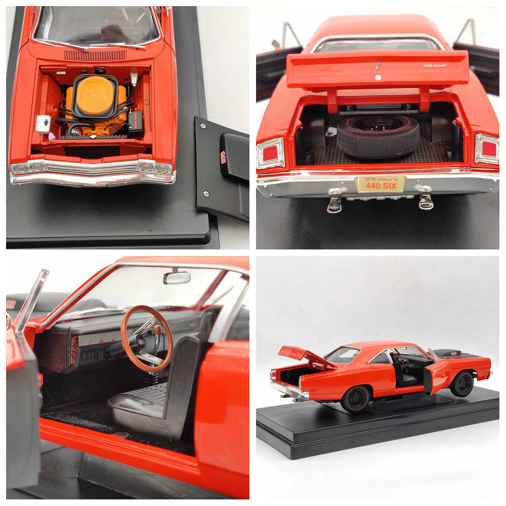 1:18 SUPERCAR Plymouth Roadrunner 1969 1/2 440 6BBL Diecast Model Edition Orange Toy Car Gift