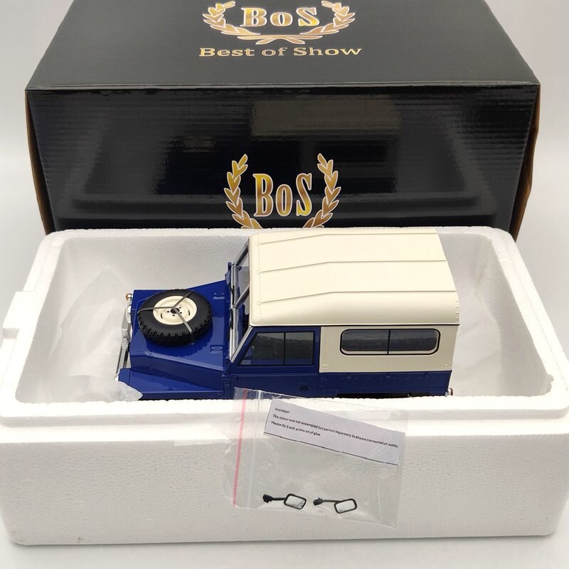 BOS 1/18 Land Rover Light weight Series III 1973 blue & white BOS382 Resin Model Auto Car Gift Collection Toys