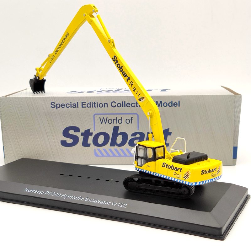 Atlas 1/76 Eddie Stobart Rail Komatsu PC340 Hydraulic Excavator W122 Civil Engineering Diecast Models Collection Toys Car Yellow