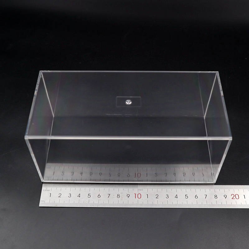 Boîte de présentation en acrylique transparente anti-poussière avec base noire pour modèle de voiture 1/32 de haute qualité 18 cm