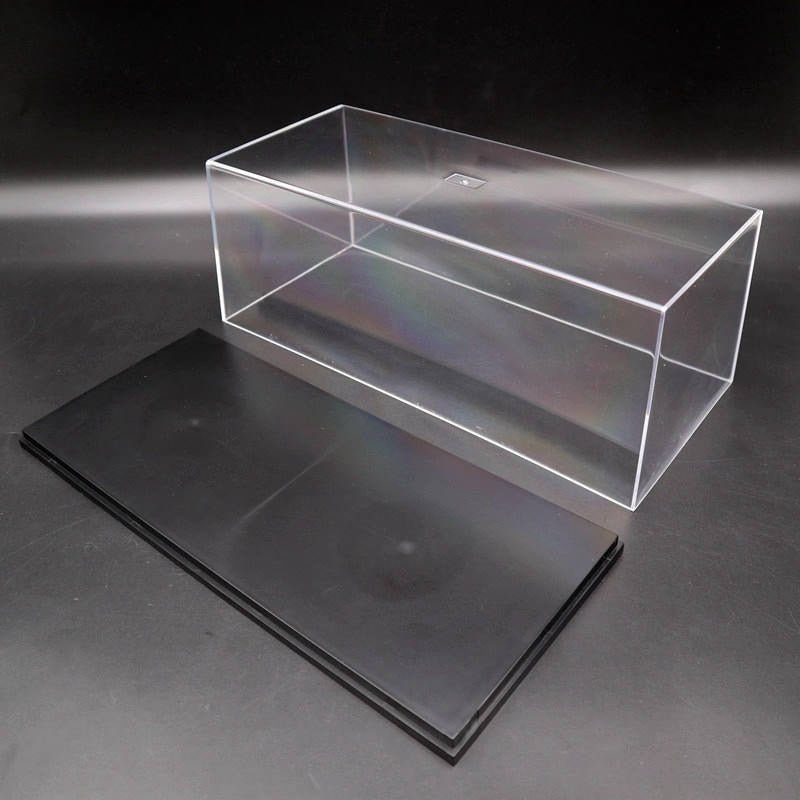 Boîte de présentation en acrylique transparente anti-poussière avec base noire pour modèle de voiture 1/32 de haute qualité 18 cm