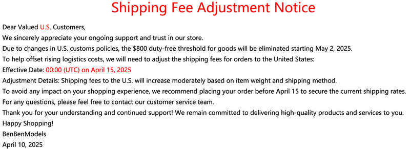 Shipping Fee Adjustment Notice