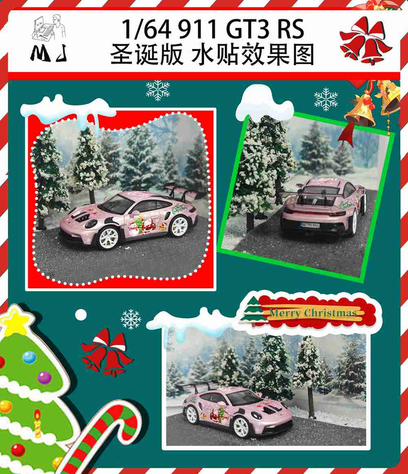 MJ 1:64 Porsche 911 992 GT3 RS Christmas Scene Diecast Toys Car Models Miniature Hobby Collection Gifts