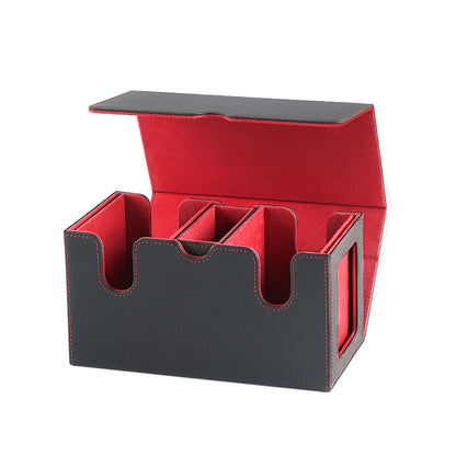 Dual Grid Magnetic Flip Card Box Grid Texture PU Card Holder Portable Trading Card Organizer Storage Box