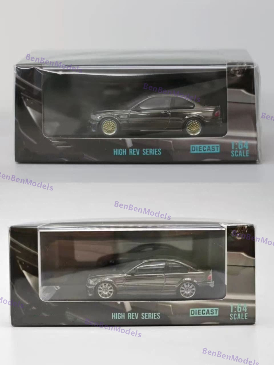 Pre-sale SH 1/64 E46 Chrome Black with BBS & Original Wheels Diecast Model Car