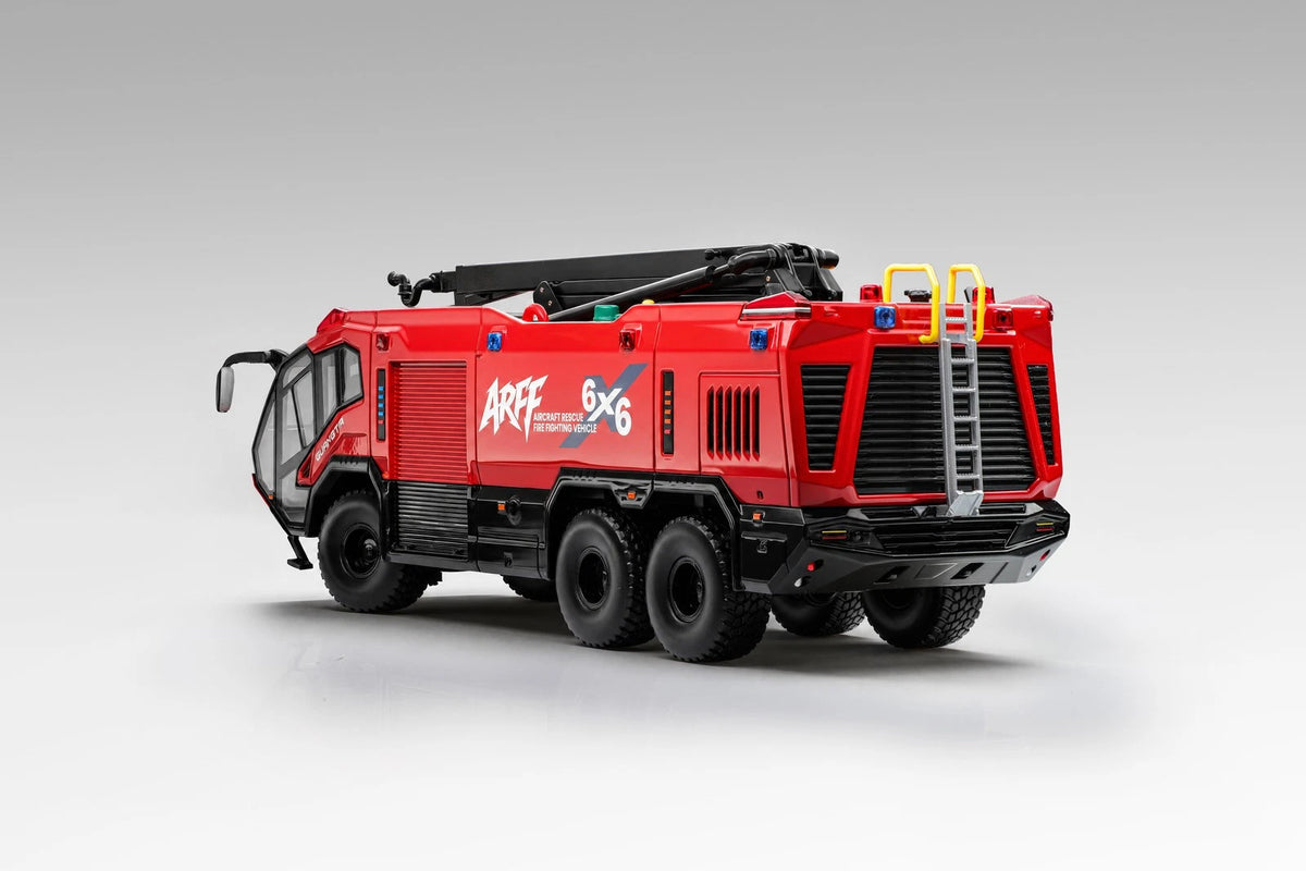 Guangtai 1/50 ARFF 6X6 Airport Main Fire Truck Red Black Alloy Model Gift Collection Moving Details
