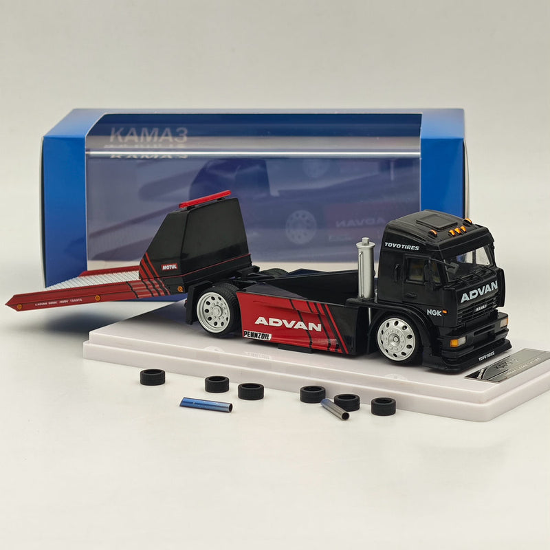 1:64 SH KamaZ Spoon Sports Flatbed Tow Truck Black Diecast Model Car Limited