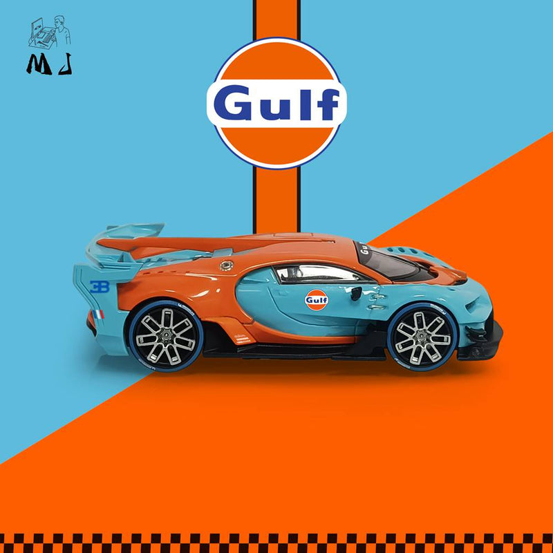 MJ 1:64 Bugatti Vison GT Gulf Miniature Diecast Toys Car Models Collection Gifts Limited Edition