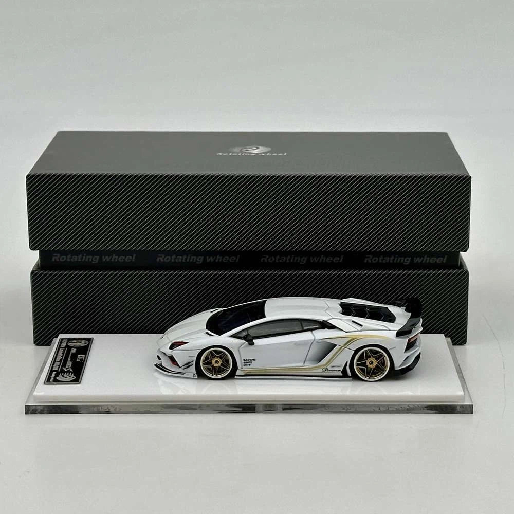 Rotating Wheel 1/64 Aventador S Rowen Supercar White Diecast Alloy Collectible Model Car