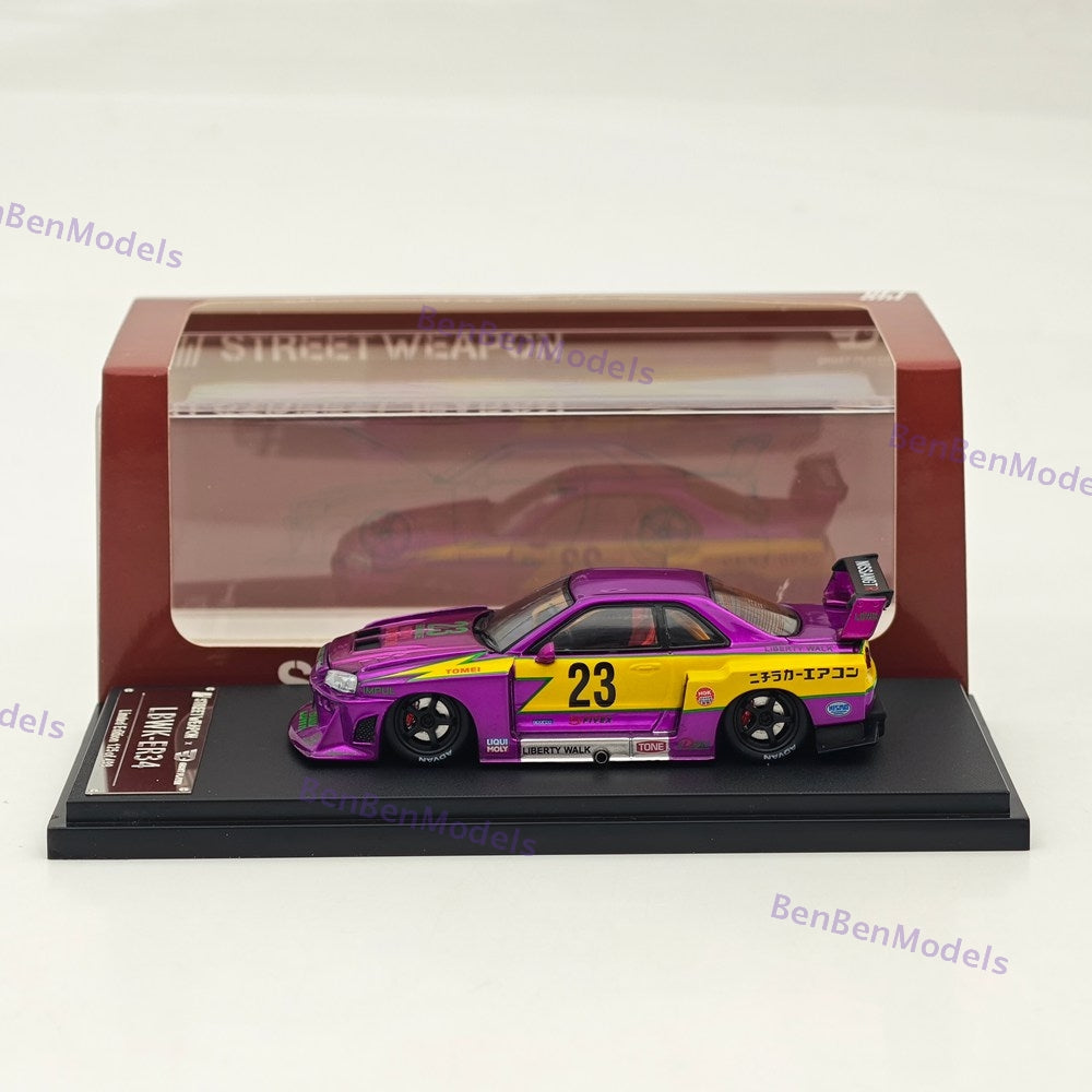 1:64 SW Skyline GTR LBWK ER34 #23 Electroplated Purple Sports Model Diecast