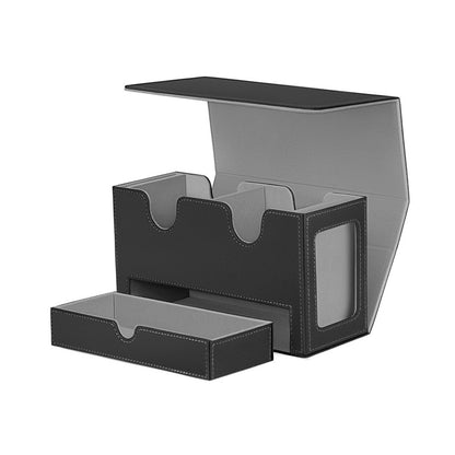 Magnetic PU Dual Slot Card Deck Box with Display Window & Detachable Dice Drawer for PTCG CCG OCG TCG