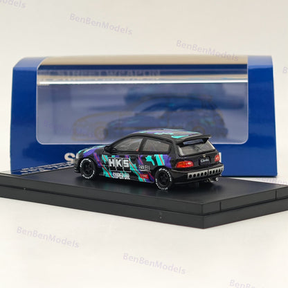 1:64 SW Civic EG6 HKS Limited 499pcs Diecast Models Car Limited Collection Gifts