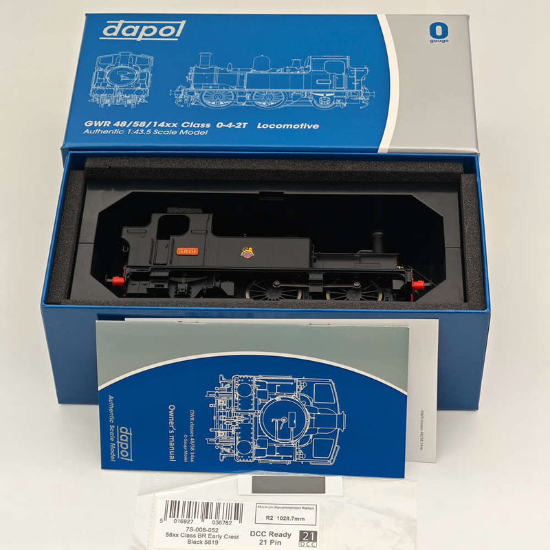 Dapol 7S-006-052 O Gauge 58xx Class BR Early Crest Black 5819 21DCC -Locomotive