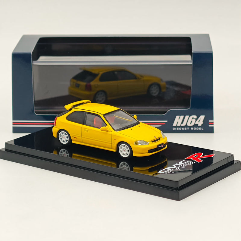 Hobby Japan 1/64 Honda CIVIC TYPE R (EK9)1997 Sunlight yellow HJ643016AY with Engine Diecast Models Car Collection