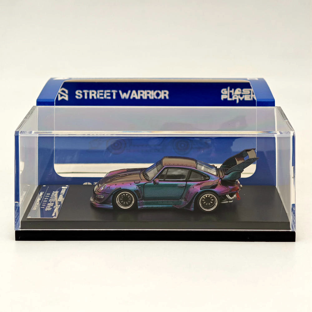 SW 1:64 Porsche RWB 993 Racing Sports Classic Modèle de voiture en métal à aileron élevé 