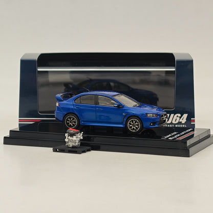 Hobby Japan 1/64 Mitsubishi Lancer Evolution X Final Edition w/Engine Display Model Lightning Blue Mica HJ642053ABL Diecast Model Car Limited Collection