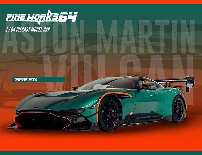 Pre-sale Fine Works64 1:64 Aston Martin Vulcan Diecast Model Car Opening Hood, Metal Base & Rubber Tires Limited Edition 999 Units (Available in Martini Green/Matte Black/Metallic Red/Pearl White)
